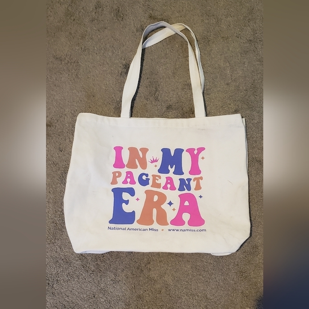 💚5/$25 National American Miss Pageant Stylish Cream Canvas Large Tote Bag